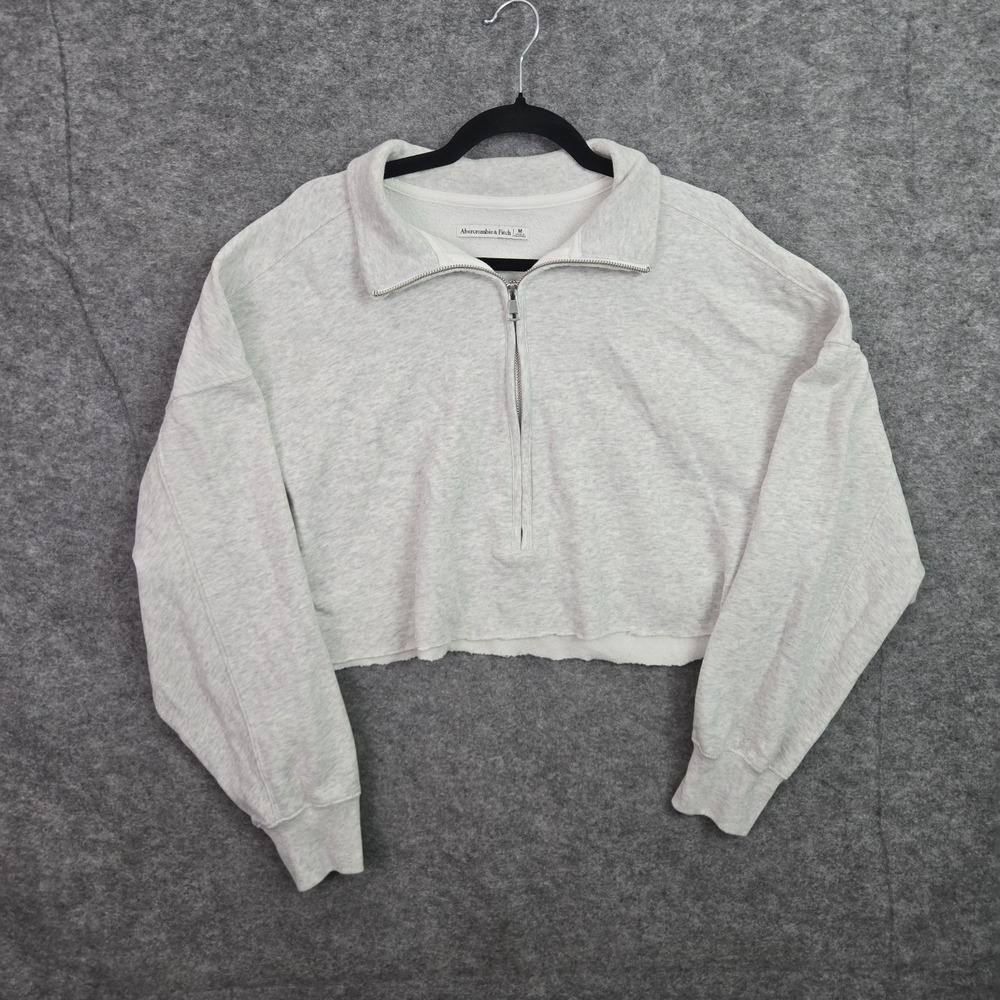 Abercrombie & Fitch Womens Gray 1/2 Zip Cropped Sweatshirt Pullover Size M